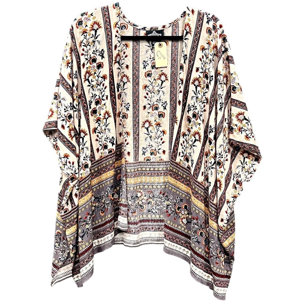 Angie Floral and Geometric Patterned Top - Cream, Brown, Orange